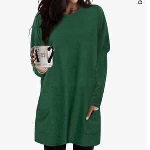 NWT Plus Size 2X Tunic Top Long Sleeve Green Loose Fit Pocket Casual Top